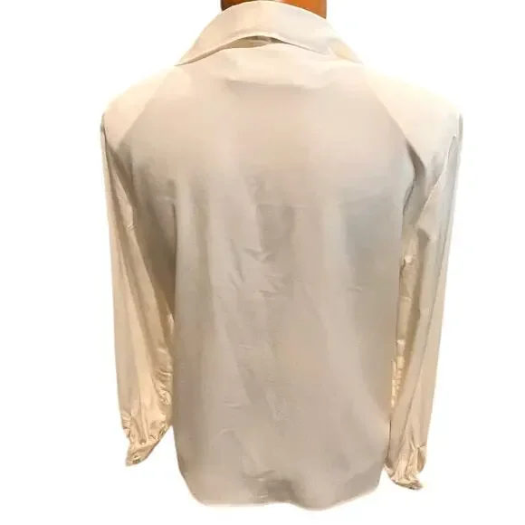 Vintage Size 8/S/M? Petite Sophisticate Womens Ruffled Blouse Ivory Long Sleeve - Picture 5 of 9
